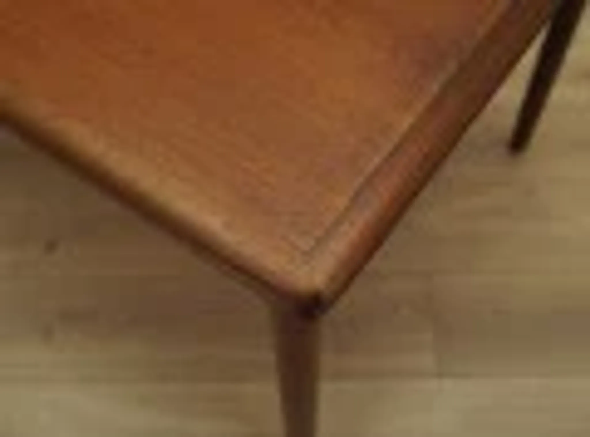 Danish extendable dining table, teak veneer, solid wood legs, leaf storage, 1970s
