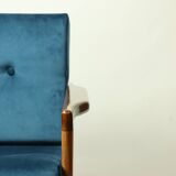 Vintage armchair navy blue velvet Mid century modern design by Zenon Bączyk 1965