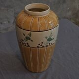 Orange and green ceramic vase with duck motif