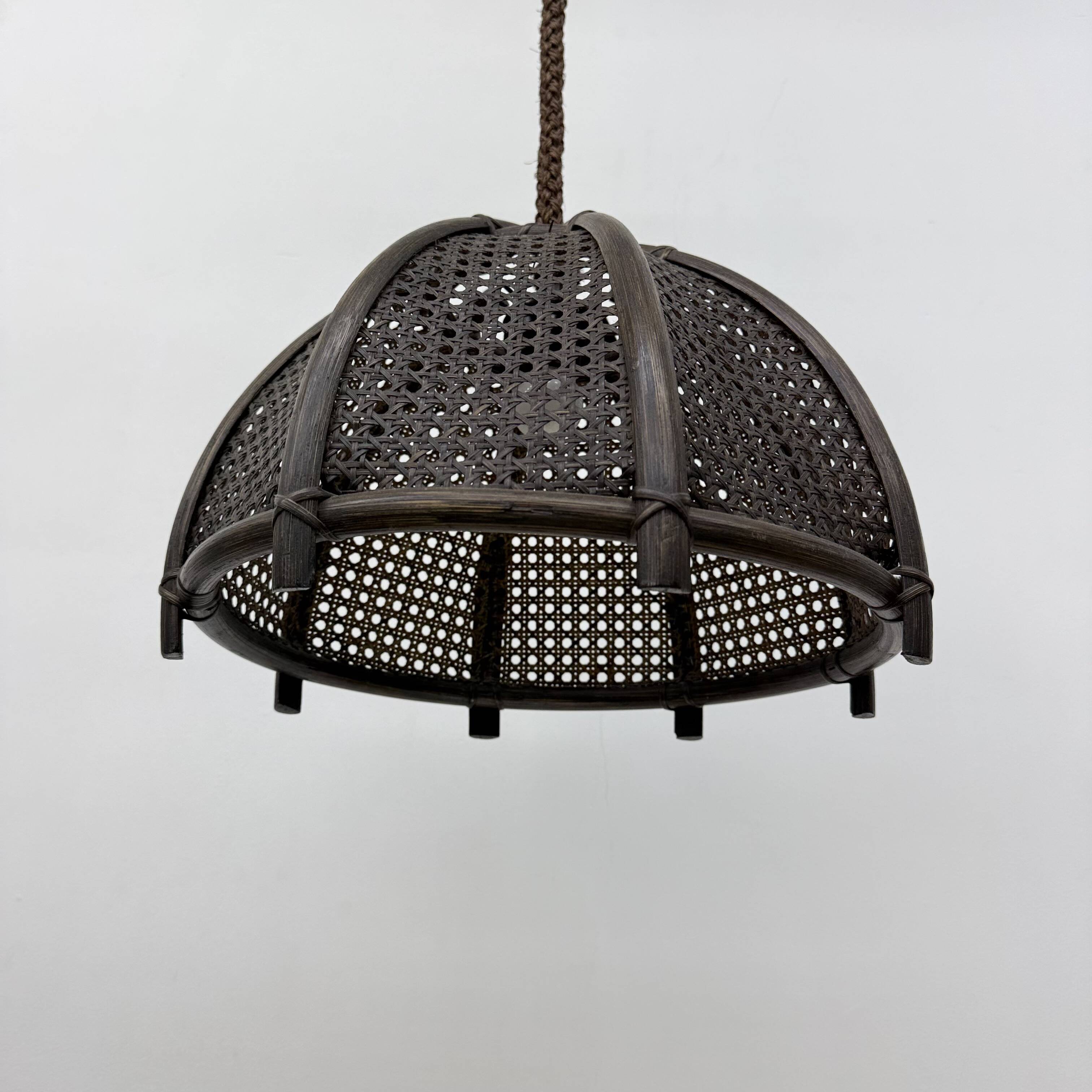 Vintage rattan and webbing hanging lamp 1970s retro