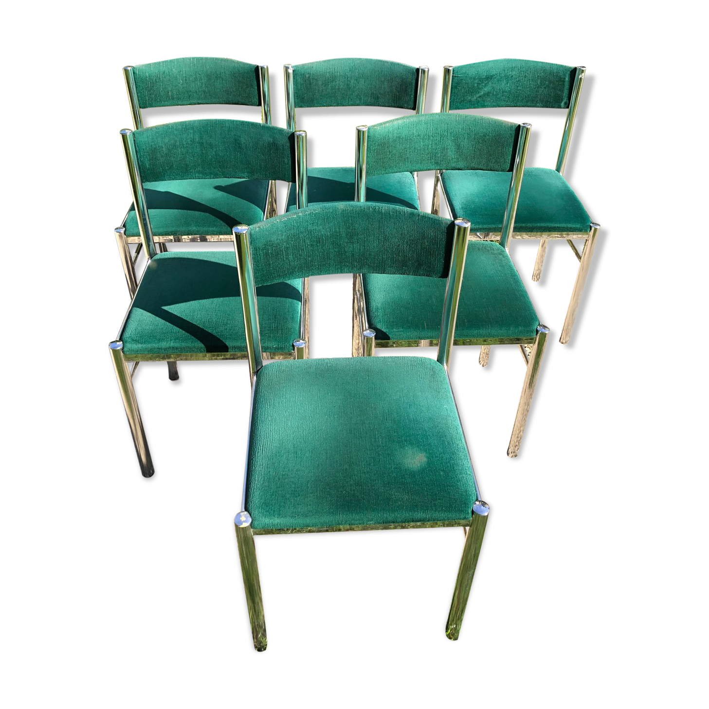 Set of 6 metal and velvet chairs 70s