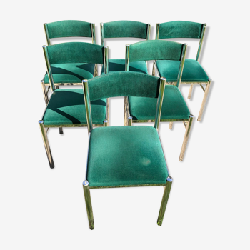 Lot de 6 chaises métal et velours années 70