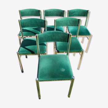 Set of 6 metal and velvet chairs 70s