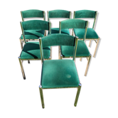 Set of 6 metal and velvet chairs 70s