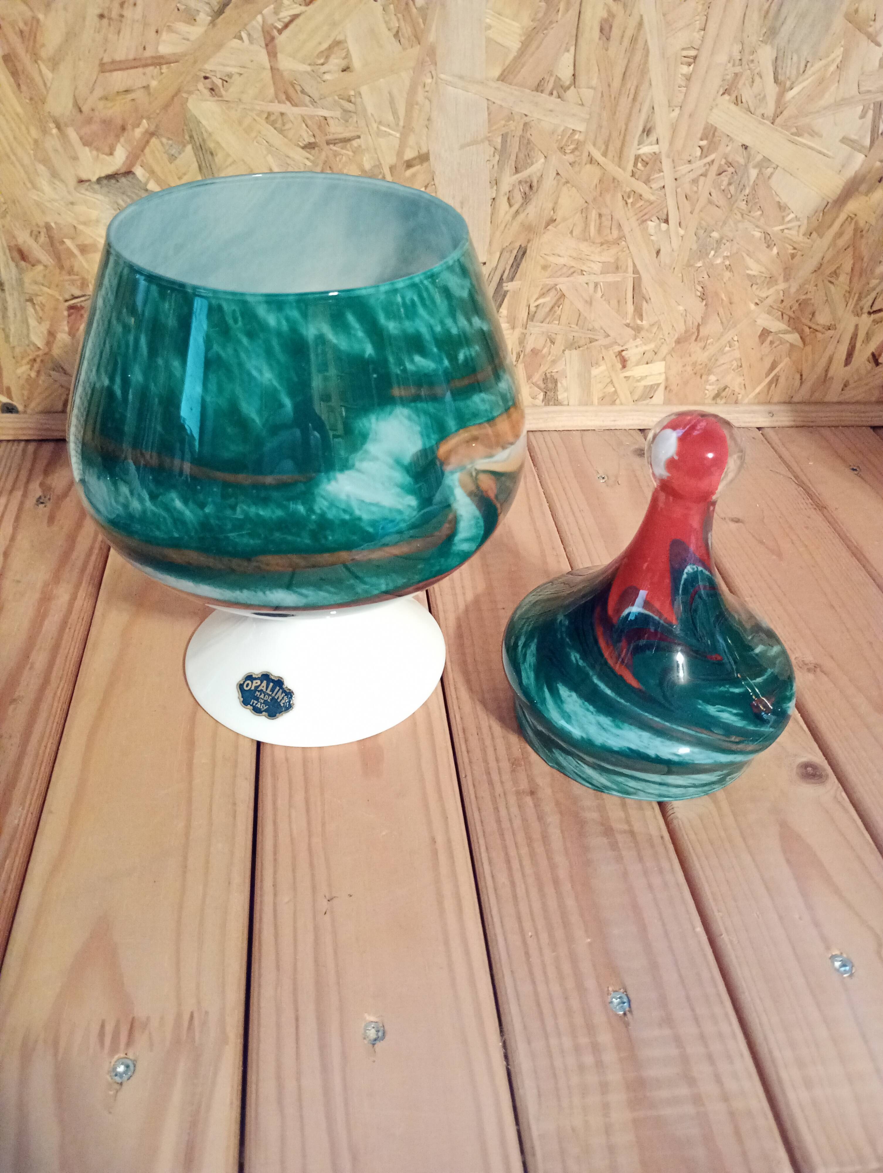 Opaline glass candy box made in Italy