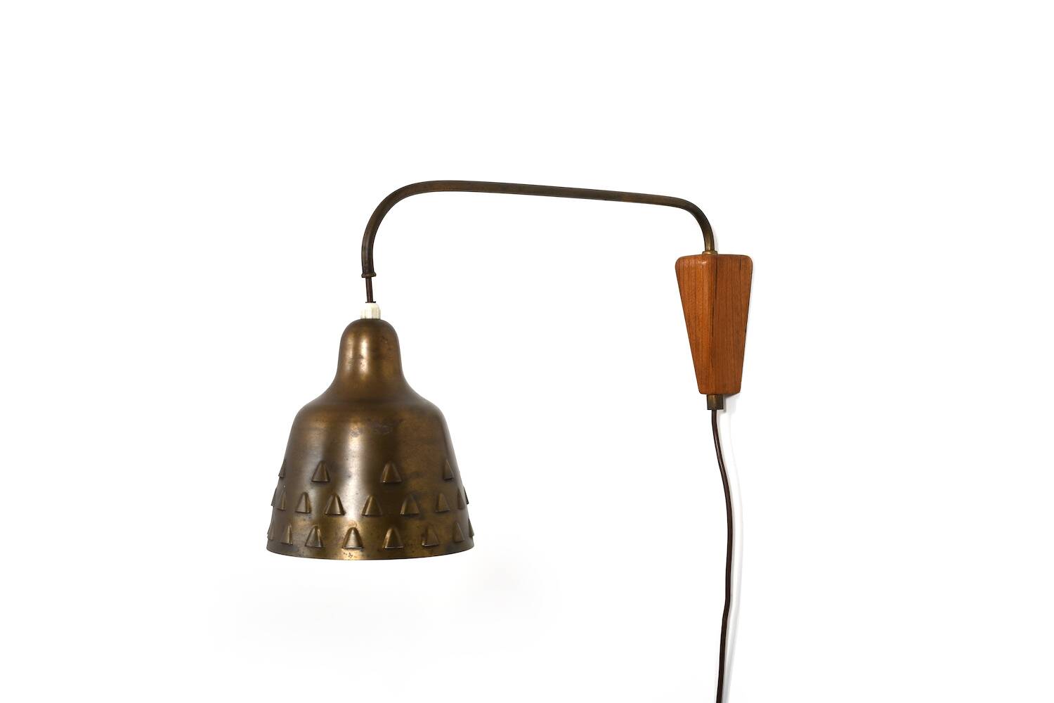 Rare Danish Wall Lamp in Brass and Teak 1950s