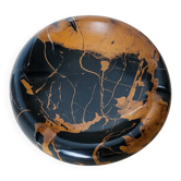 Vintage round ashtray in Italian black and gold Portoro marble.