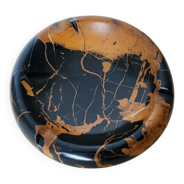 Vintage round ashtray in Italian black and gold Portoro marble.