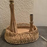 Wicker lamp with 2 lights on wicker tray. 60s.