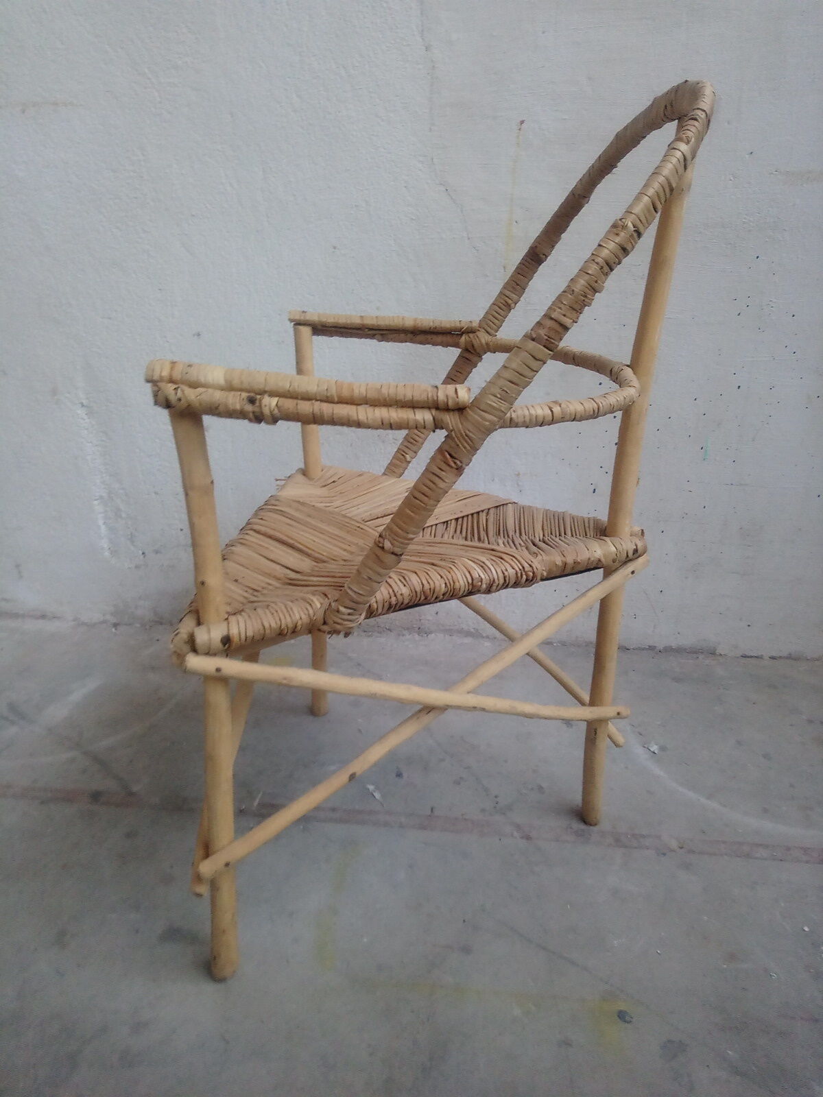 Set of 4 armchairs vintage wood and rattan