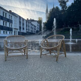 Pair of rattan armchairs, basket, vintage