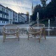 Pair of wicker armchairs, basket, vintage