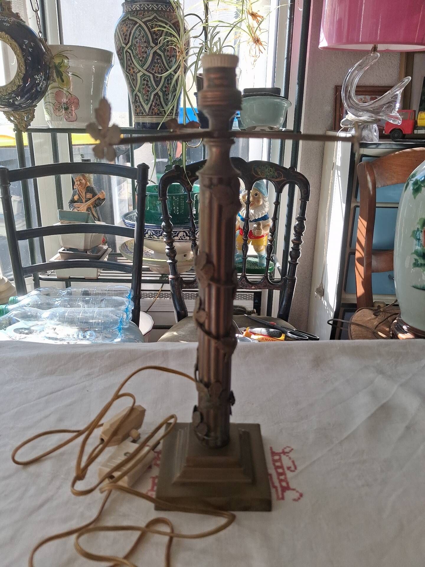 Mushroom lamp in glass paste and bronze Art Nouveau
