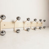 Wall coat rack 12 hooks balls 1970 beige and chrome