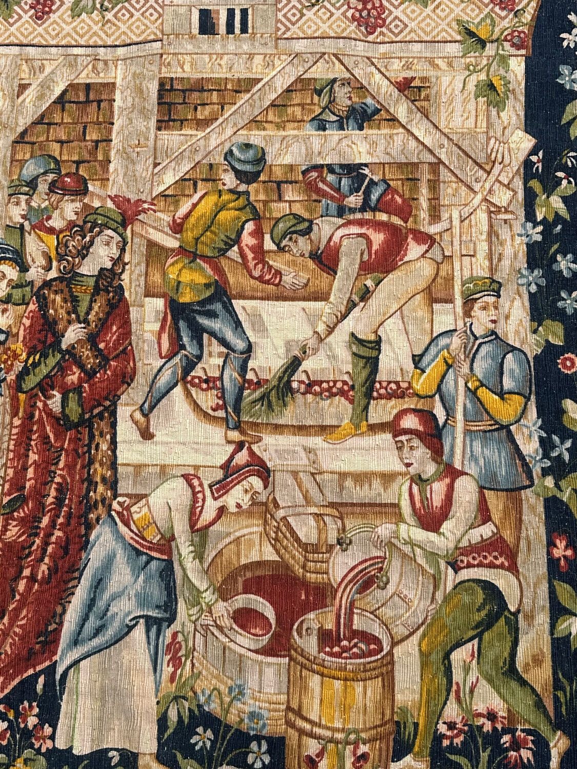 Tapisserie vintage sérigraphiée à la main "les vignerons"