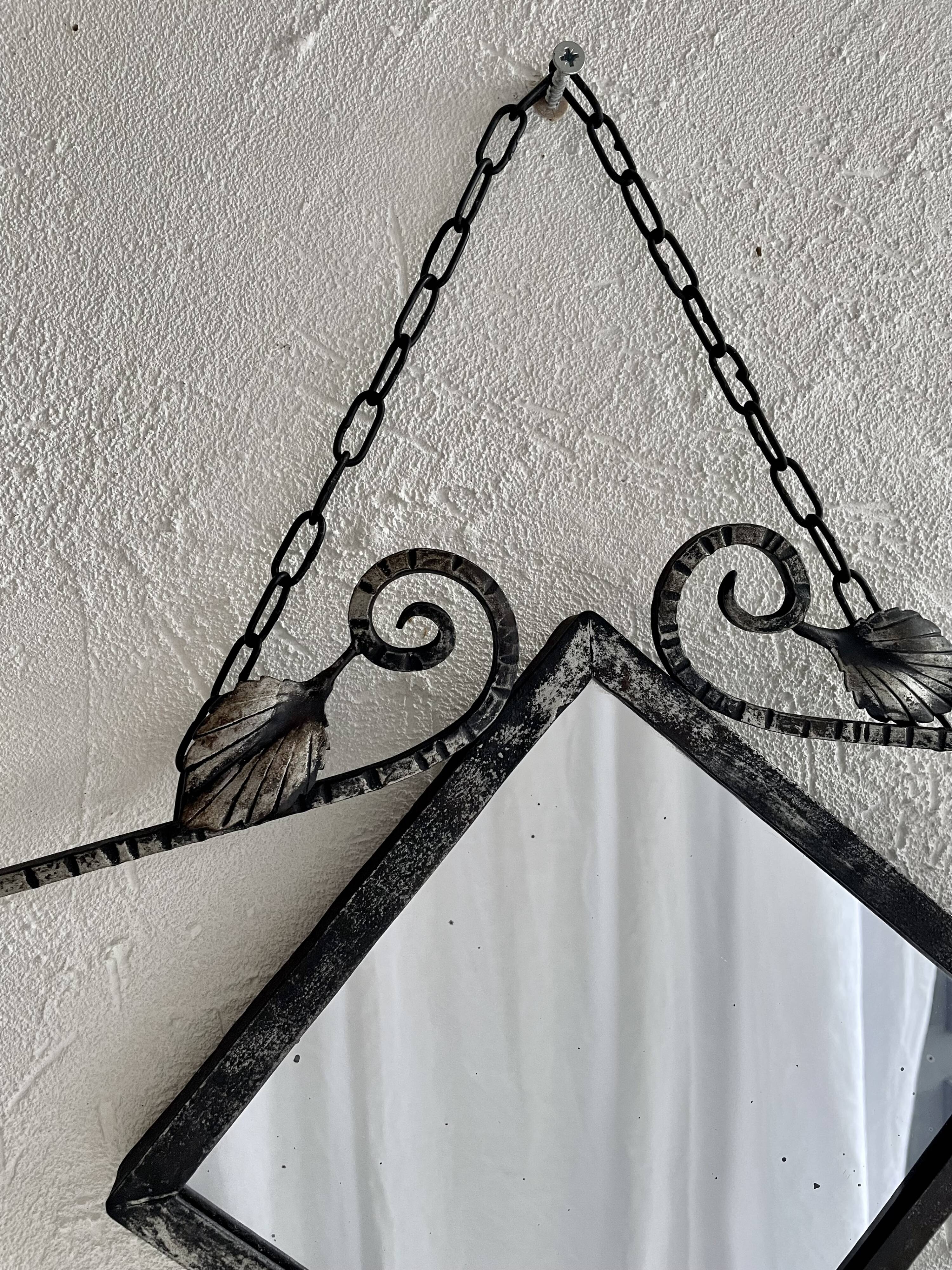 French Art Deco wrought iron mirror, 1930s