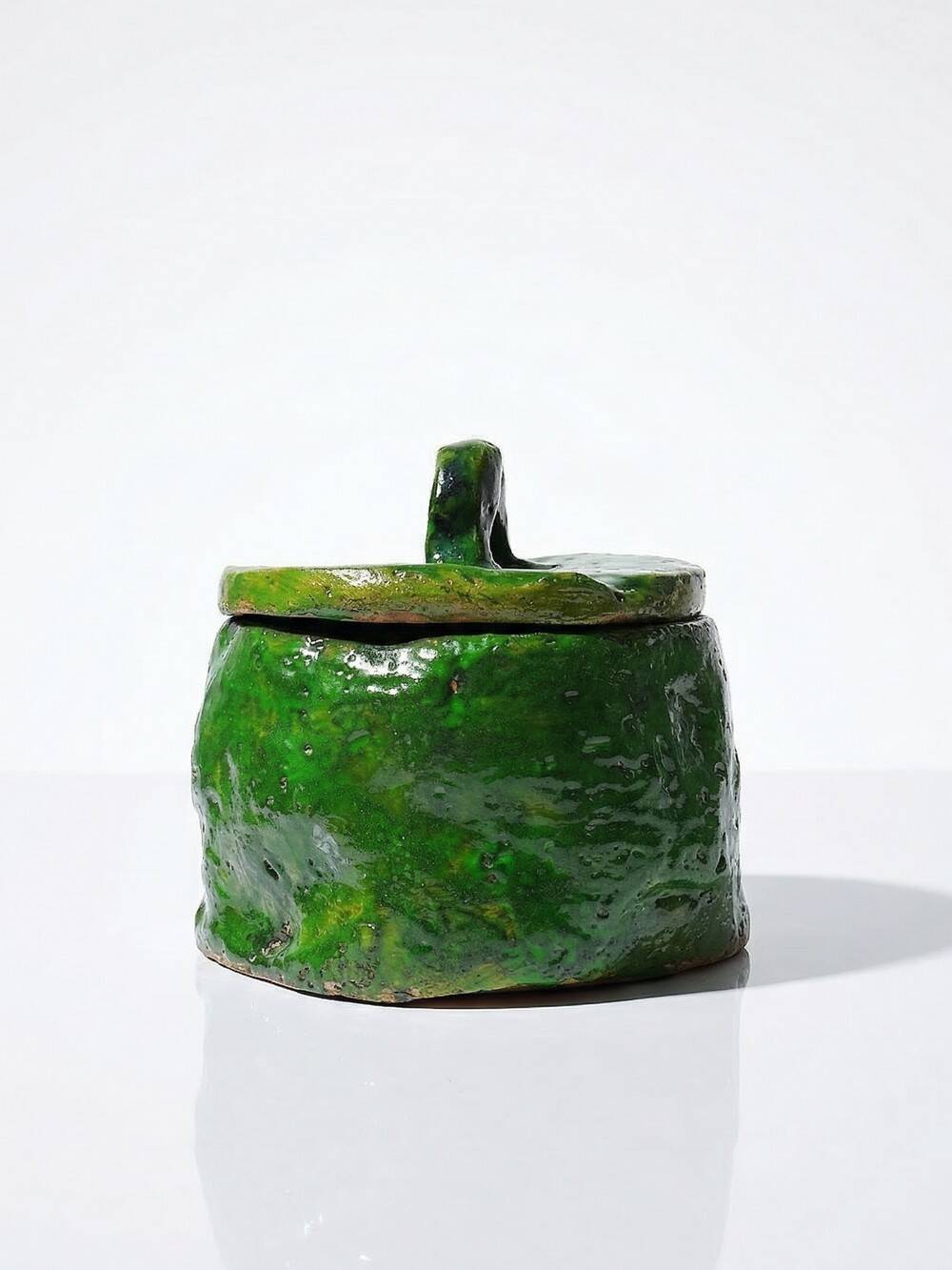 Petite boîte en céramique émaillée verte style brutaliste artisanat vintage