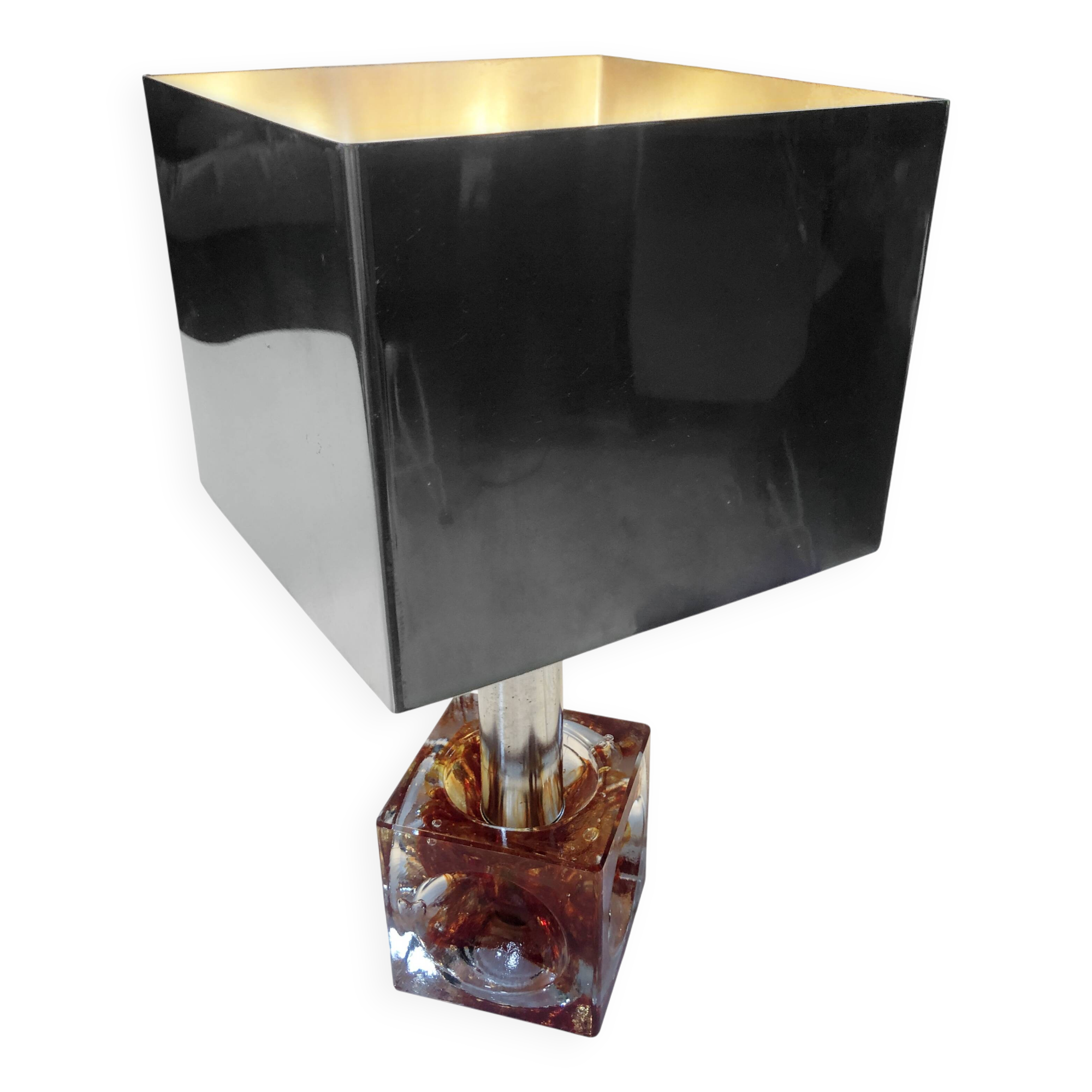Table Lamp • Cube • Fractal Resin • Polished Steel • Chrome • 1970