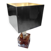 Lampe de Table • Cube • Résine Fractale • Acier Poli • Chrome • 1970