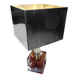 Table Lamp • Cube • Fractal Resin • Polished Steel • Chrome • 1970