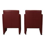 Vintage Couple Red Sofas Armchairs High Quality Faux Leather