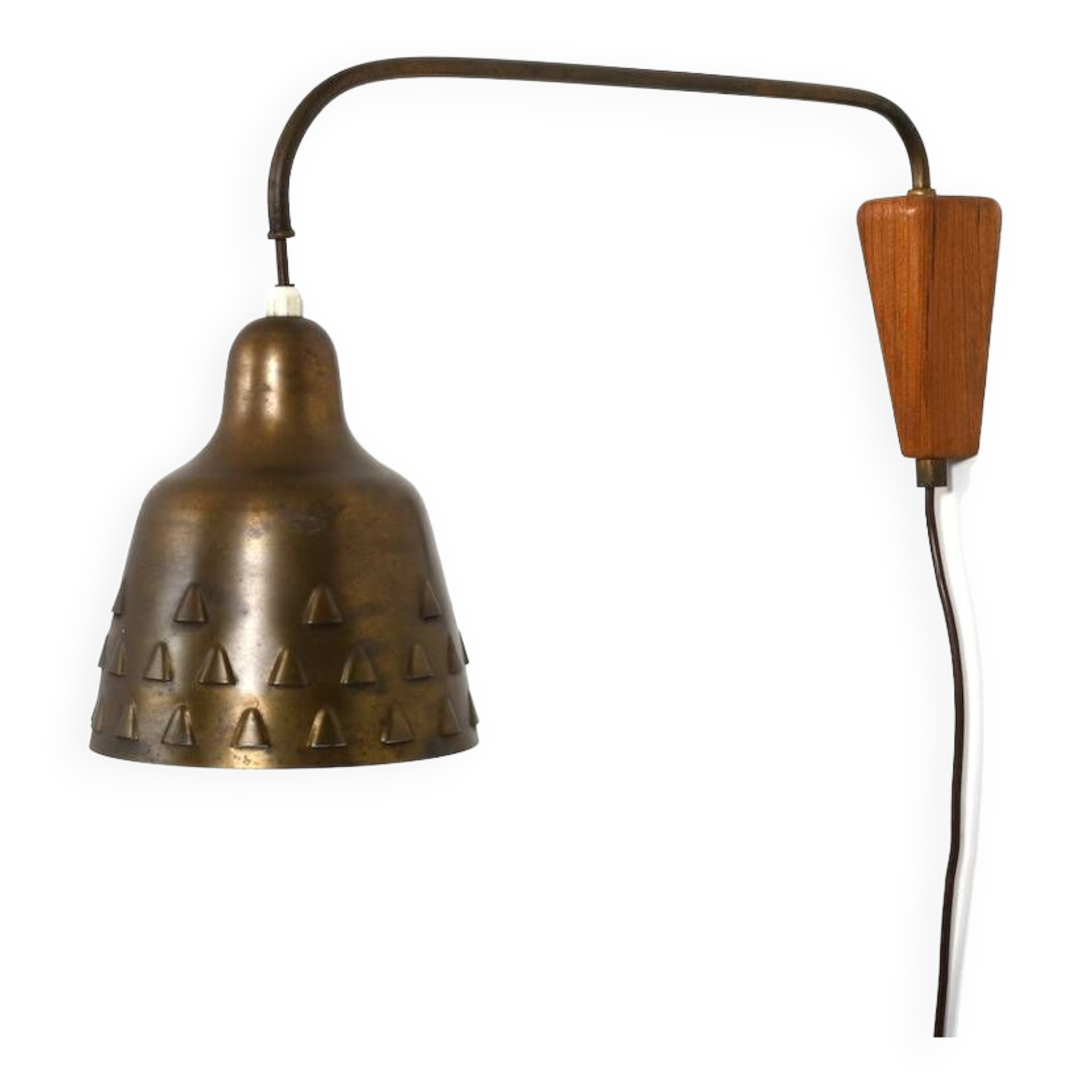 Rare Danish Wall Lamp in Brass and Teak 1950s