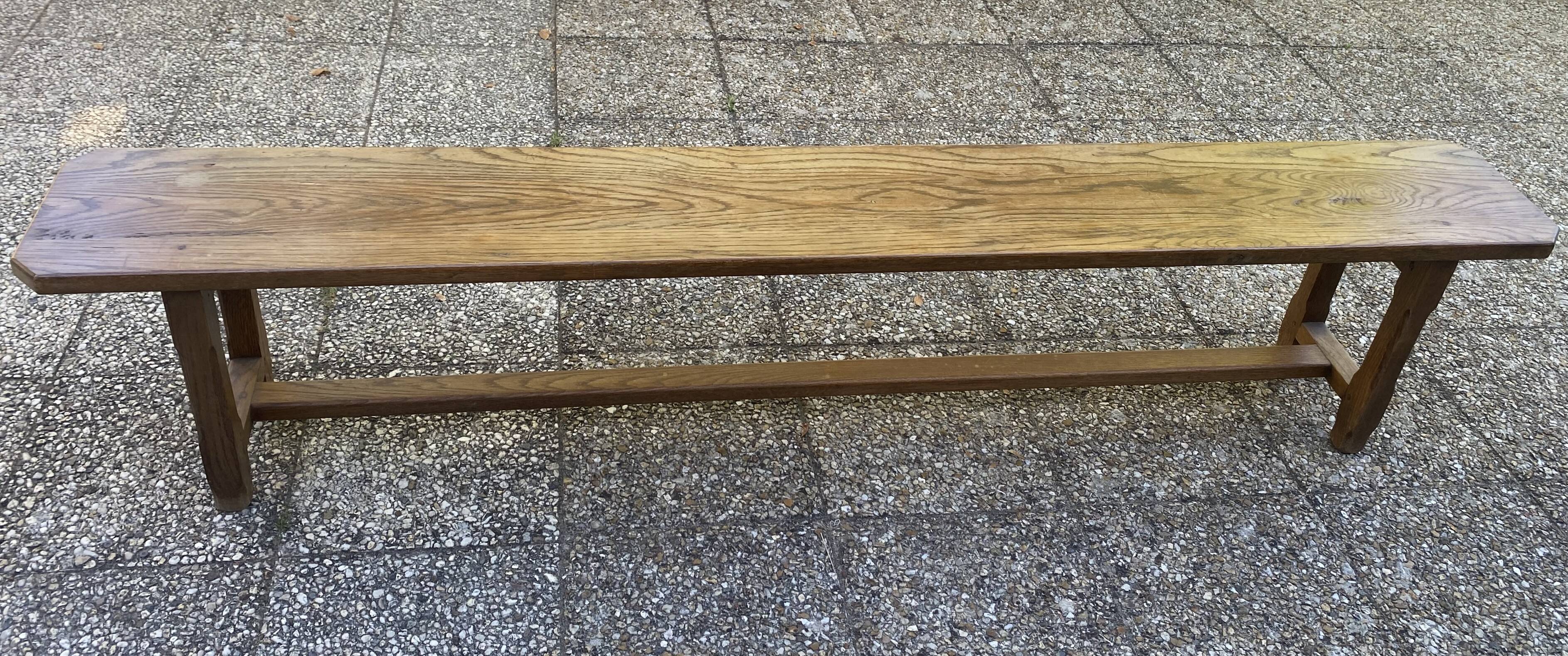 Solid oak farmhouse bench 220cm for rustic farmhouse table 1950