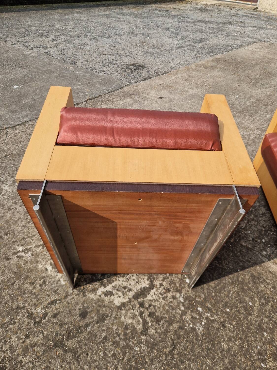 Pair of Art Deco style lemon veneer armchairs, 1970s