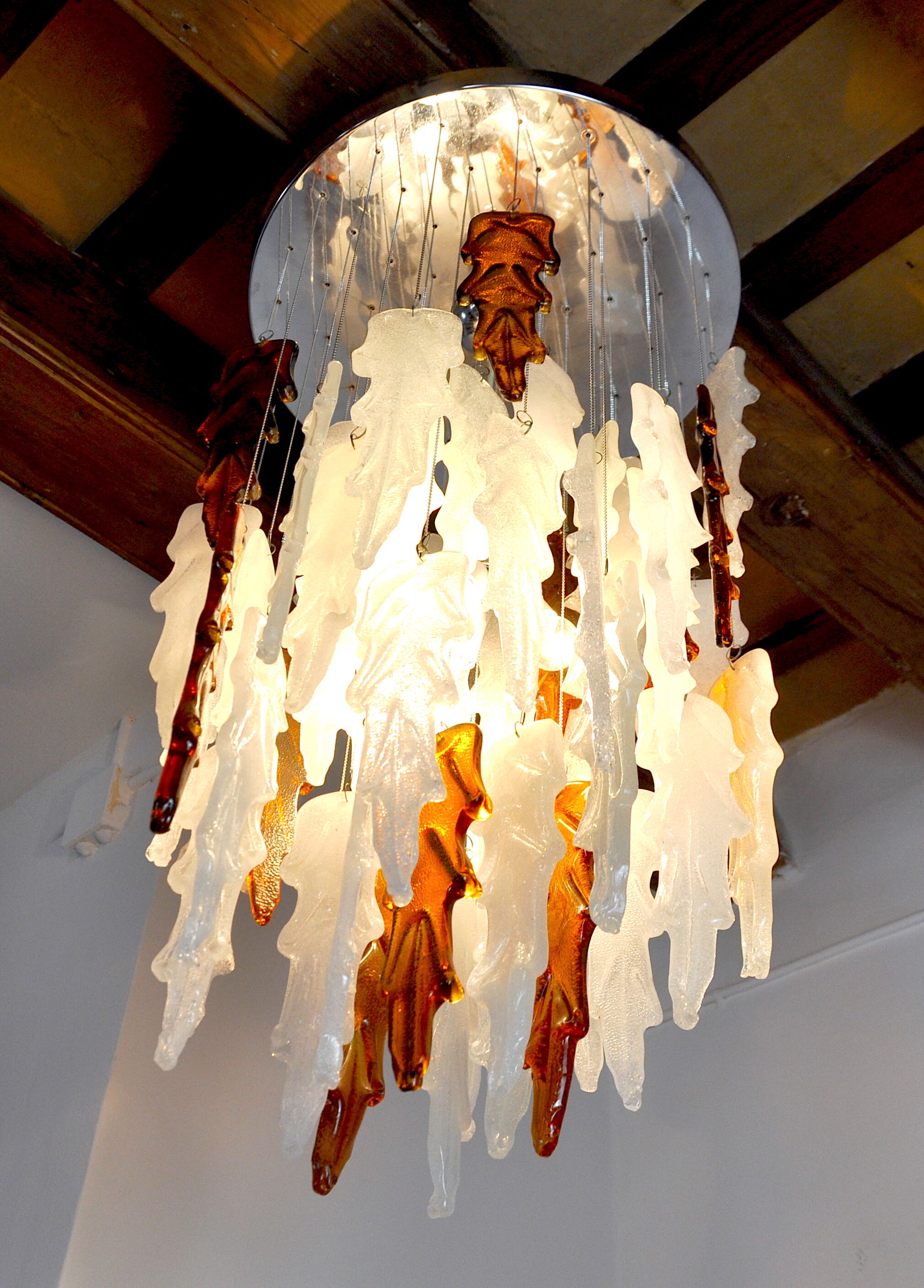 Two-tone waterfall chandelier Poliarte by Albano Poli, Murano, 1970, Italy