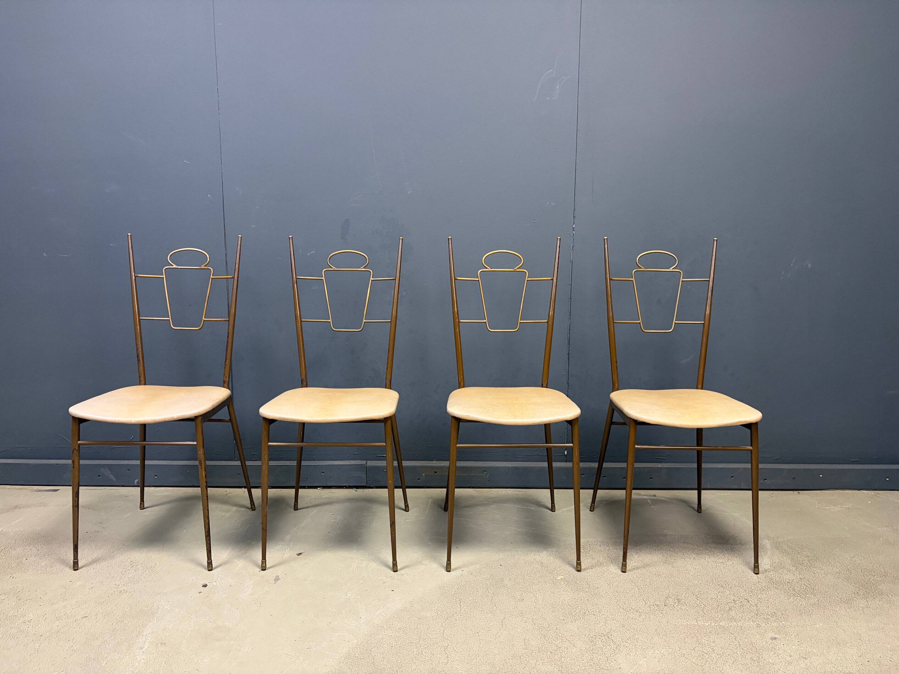 Mid-century Italian brass dining chairs, 1950s