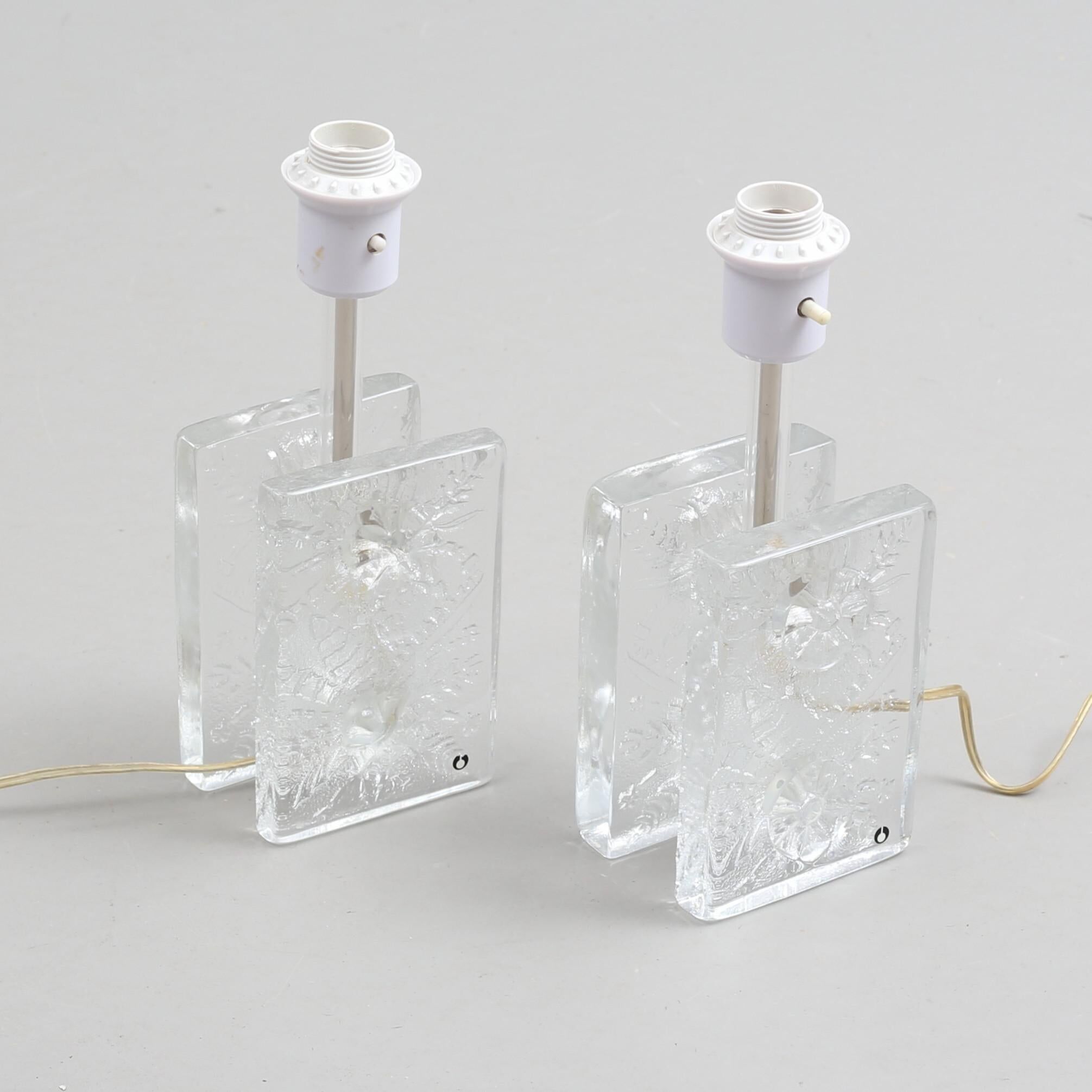 Paire de lampes de table Block Crystal par Pukeberg, Suède, 1970