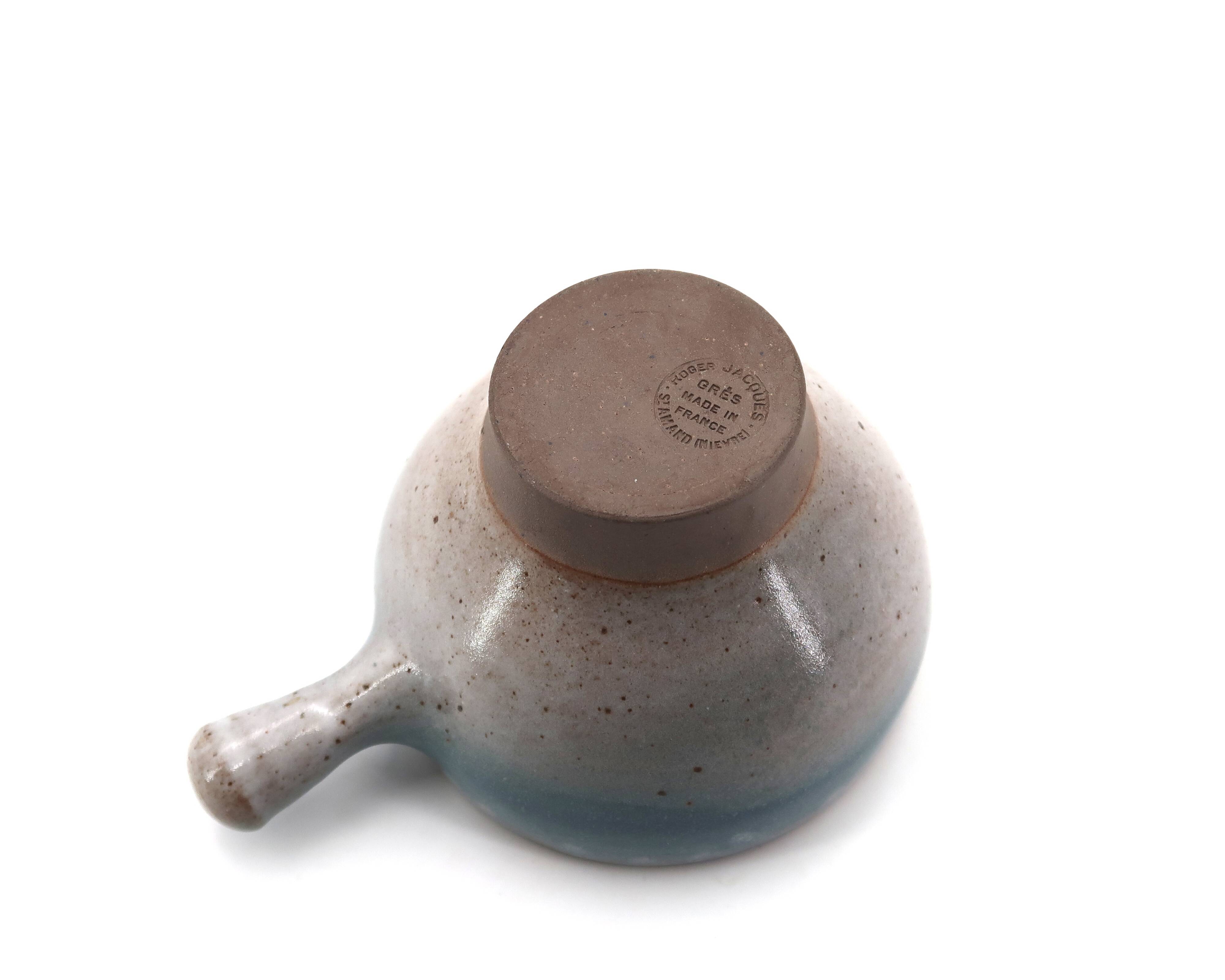 Large sky blue stoneware ceramic mug with handle by Roger Jacques, 1960s