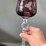 2 large cut and coloured Bohemian crystal glasses