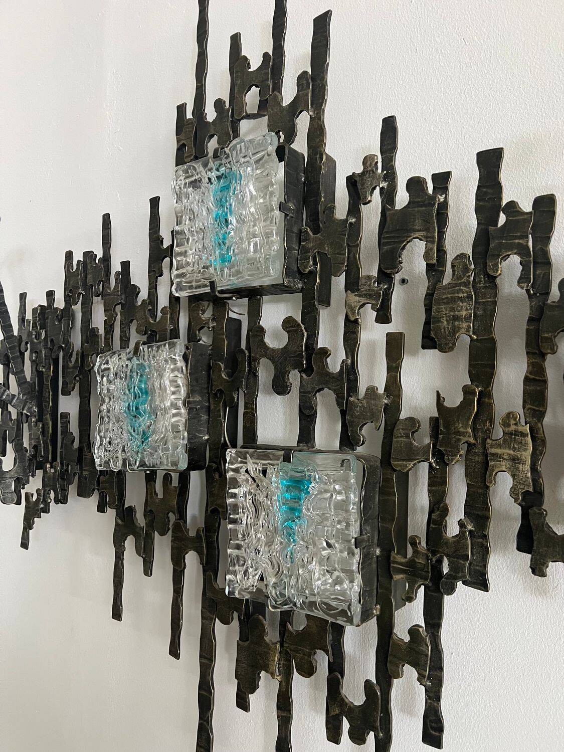 Brutalist Wall-Mounted Lamp & Coat Rack Sculpture by Angelo Brotto