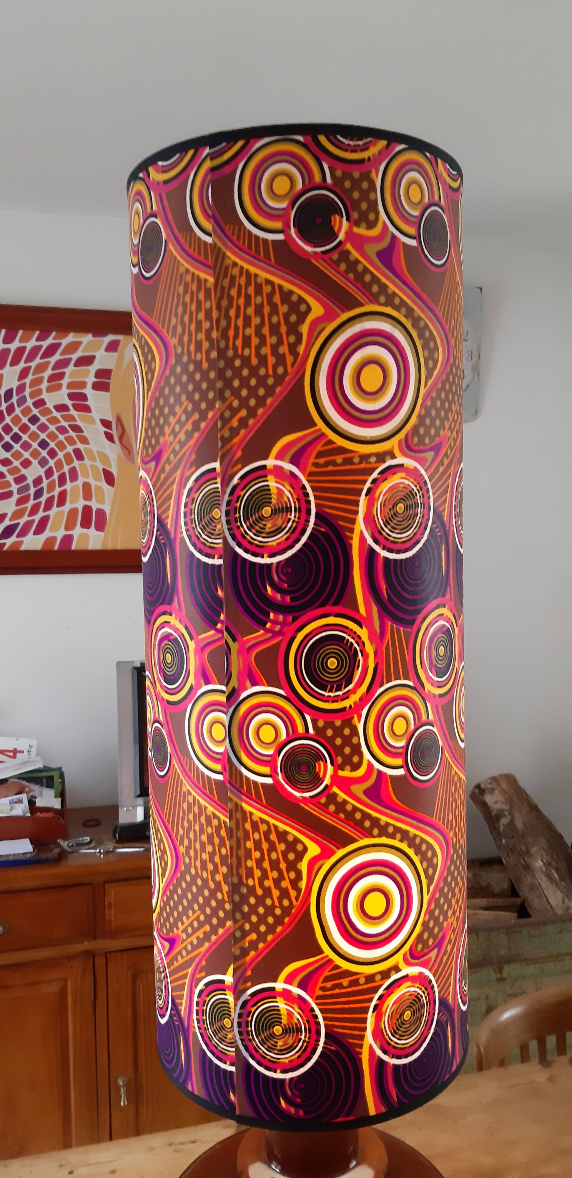 Vintage lamp of the years 70 faience and plasticized fabrics