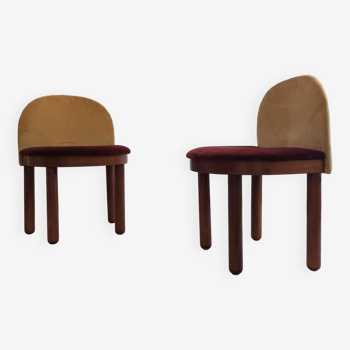 Pair of small Italian velvet & wood chairs