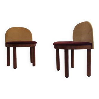 Pair of small Italian velvet & wood chairs