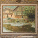 Joan Ramon Palau Junca - Impressionist Painting with River and Chalets