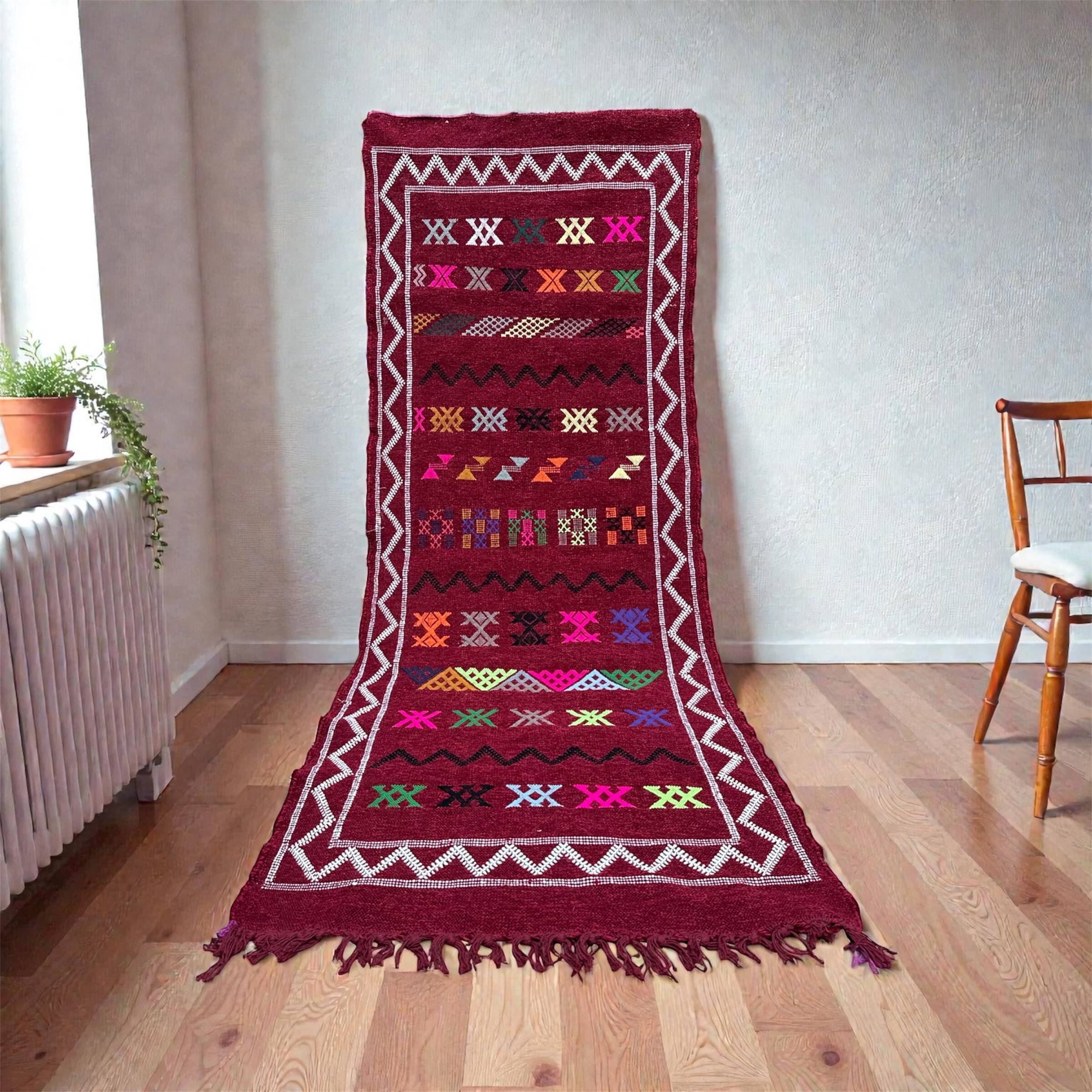 Bohemian hallway rug in handwoven Moroccan velvet