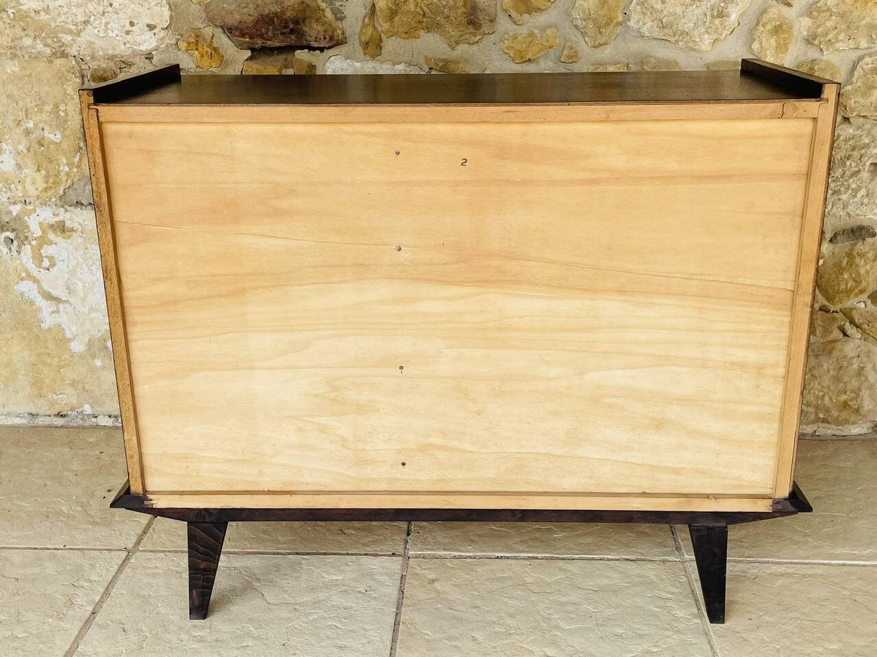Large vintage chest of drawers with four drawers and one door in oak, circa 1960s