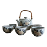 Service à thé asiatique avec théière et 5 tasses en grès vernissé