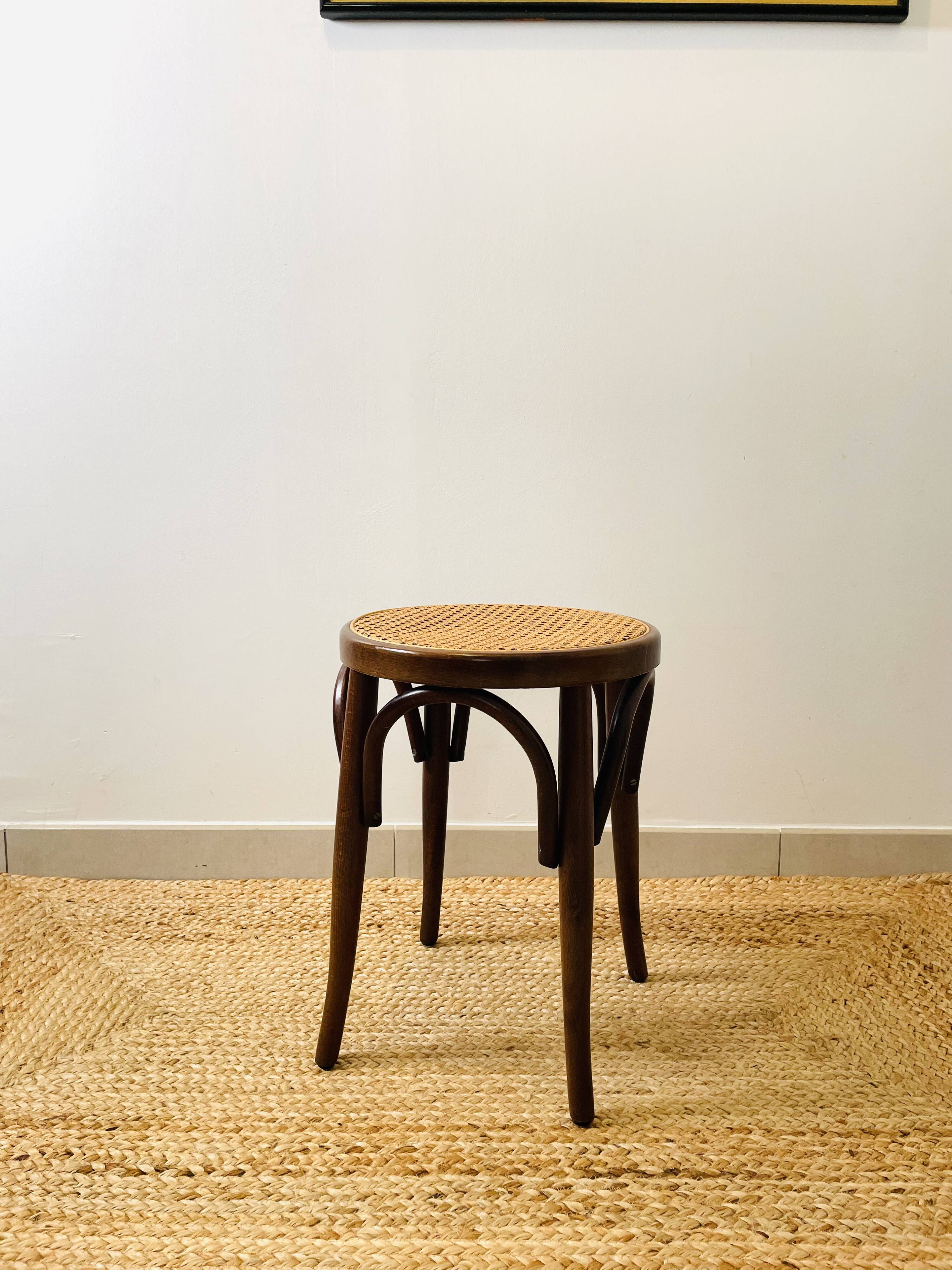 Cane stool in bent wood