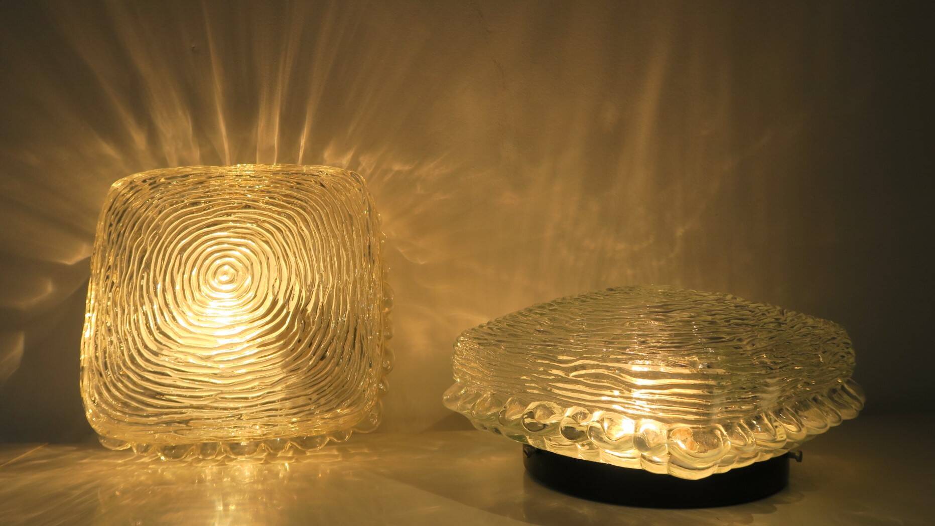 2 Glass ceiling lights, vintage, Germany