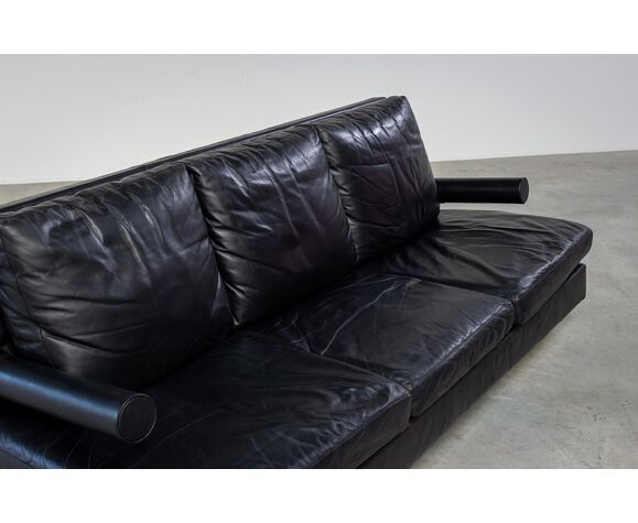 Black Leather Sofa 3 Places Baisity B Italia Antonio Citterio 80 Selency Black Leather Sofa 3 Places Baisity B, 80 Black Leather Sofa