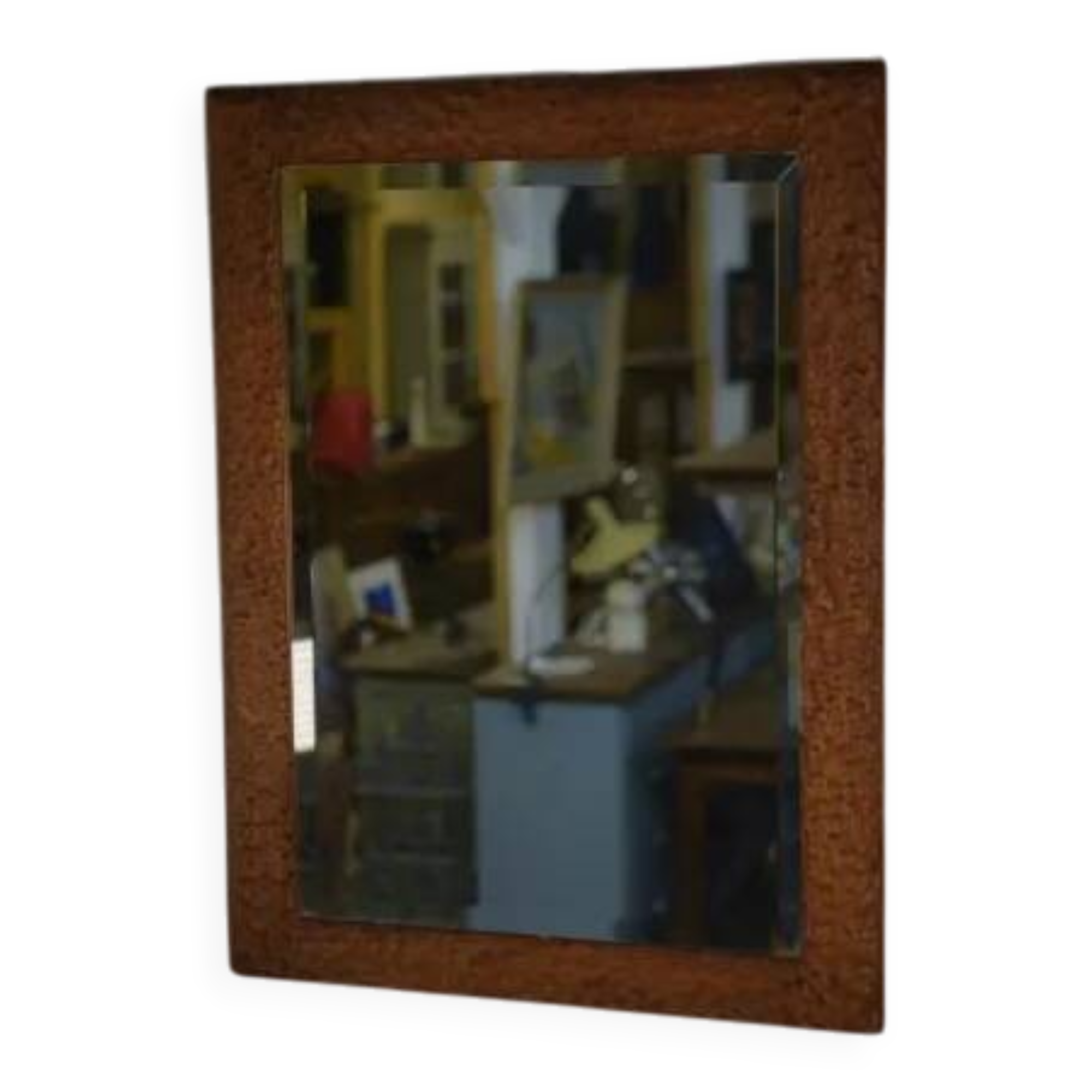 Brutalist mirror in gouged oak and beveled glass, 1960s
