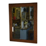 Brutalist mirror in gouged oak and beveled glass, 1960s