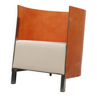 Maarten van Severen S88 easy chair in saddle leather and steel, Belgium 198