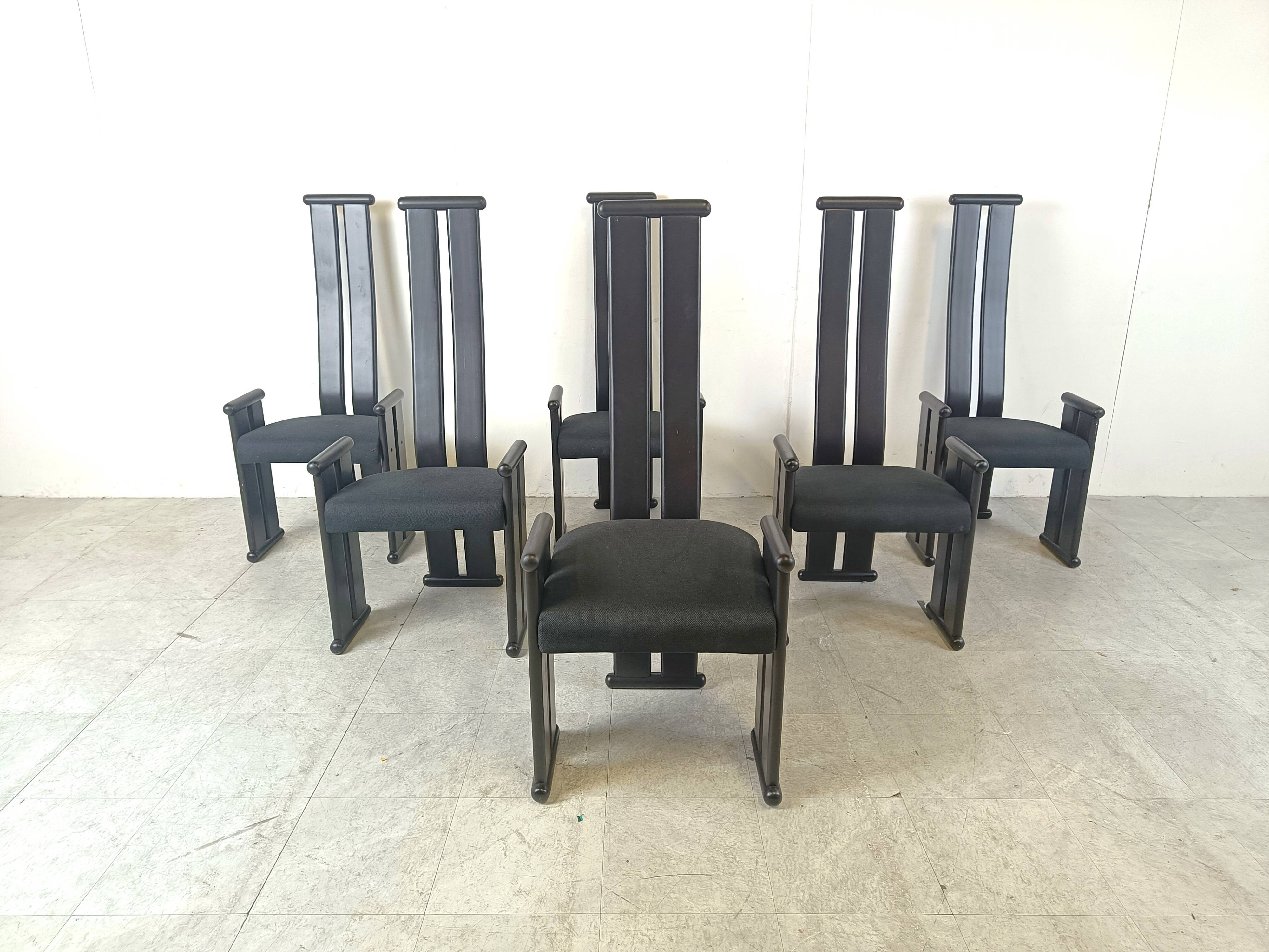 Chaises de salle à manger post-modernes à haut dossier, lot de 6, années 1970