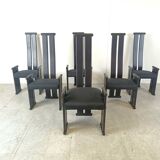 Post modern high back dining chairs, set of 6, 1970s