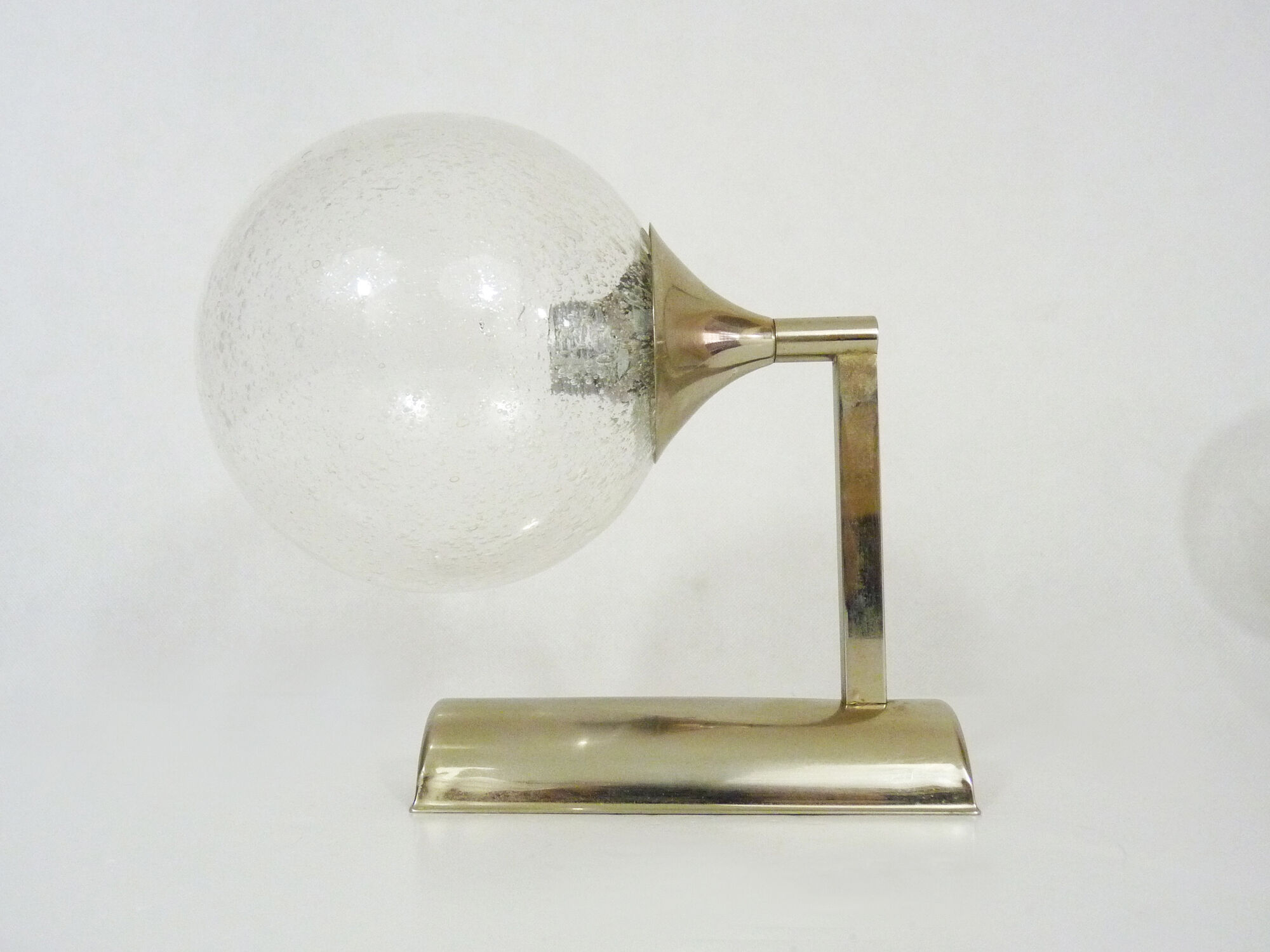 Pair of chrome metal wall sconces and blown glass